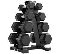 TEMU SPORTNOW Juego de Mancuernas de 8 Piezas 50 kg, Mancuernas Hexagonales 2x2kg, 2x5kg, 2x8kg, 2x10kg, con Soporte de Almacenamiento y Mango Antideslizante para Entrenamiento en Casa Gimnasio, Negro