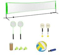 TEMU SPORTNOW Set de Bádminton de 7 Piezas Juego de Bádminton con 2 Raquetas de Bádminton 3 Bádminton 2 Raquetas de Pickleball 2 Pickleball Pelota de Voleibol y Red con Soporte Negro y Verde