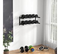 TEMU SPORTNOW Soporte para Mancuernas de Pared con 2 Estantes, Soporte para Mancuernas Cortas y Kettlebells, Soporta 70 kg, Acero, Negro, 98 x 40 x 35 cm