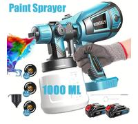 TEMU Spray de Pintura Inalámbrico 18V, 1000ml con 2 Baterías de 3000mAh y Cargador, 3 Patrones de Pulverización y 3 Boquillas (1.0/1.8/2.5mm), Pistola de Pintura Manual para , Paredes y Hogar