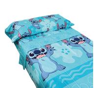 TEMU Stitch - Juego de Sábanas Verano Stitch Azul Disney Producto Oficial (3 piezas: encimera, bajera y de almohada) Oficial, Stich