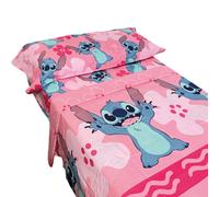 TEMU Stitch - Juego de Sábanas Verano Stitch Rosa Disney Producto Oficial (3 piezas: encimera, bajera y de almohada) Oficial, Stich,