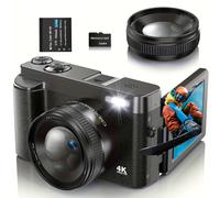 TEMU STUOGYUM Cámara Digital 4K para Fotografía y Vlogging, 48MP con Automático, Pantalla de 3 Pulgadas a 180°, 16X, Anti-Temblor, Tarjeta TF de 32GB y Lente con Filtro UV