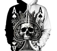 TEMU Sudadera casual de larga para hombre con diseño de esqueleto de póker 3D, equipada con bolsillo. Esta elegante chaqueta con capucha es para deportes y uso diario en y otoño.