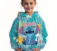 TEMU Sudadera con capucha de dibujos animados de Stitch para niñas - Lindo sudadera de larga en 3D con diseño floral y , azul , ropa casual para /otoño, regalo para fans, camisetas de Disney.