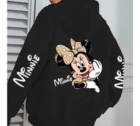 TEMU Sudadera con capucha para mujer con licencia de Disney, estampado de Minnie, bolsillo y cómoda sudadera casual de larga para otoño/invierno