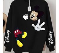 TEMU Sudadera con licencia de Disney Fun con estampado de patrones interactivos - Cuello , larga, ropa de mujer elegante y de talla grande, jersey versátil casual y moderno, lavable a máquina