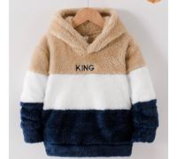 TEMU "' Sudadera Polar Gruesa y de Otoño e Invierno con Bordado de la Letra King, Disponible en un Elegante Patchwork Tricolor de Color Caqui, y Azul para Uso Diario"