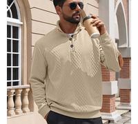 TEMU Sudadera retro tipo waffle cremallera para hombre en Europa y América, con parches de bloques de color, cuello casual y versátil, y top abotonado estilo workwear