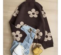 TEMU Suéter casual de mujer, , elegante y con estilo, que un jacquard floral, largas, un jersey de cuello y un diseño color block para las temporadas de otoño e invierno.