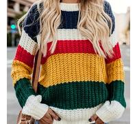 TEMU Suéter Casual de Rayas con Bloques de Color para Mujer Otoño Invierno 2023 - Cuello , Larga y Ajuste Regular, Tejido Elástico Medio, Versátil para Todas