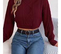 TEMU Suéter corto elegante de cuello y larga para mujer, de color sólido, con diseño de caído, ideal para otoño e invierno, con tejido texturizado y ajuste .