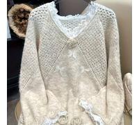 TEMU Suéter de Cuello en Aplicaciones de Encaje de Estilo Coreano y Diseño Floral 3D, de Otoño, Elegante y Rejuvenecedor