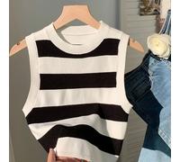 TEMU Suéter de Cuello para Mujer, Rayas Negras y Blancas, Casual, Versátil y a , , Chaleco y Top para y Verano
