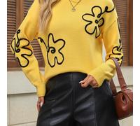 TEMU Suéter de Mujer con Cuello y Bordado Floral - Larga, Acanalada, para Otoño/Invierno, Estilo Casual, Ropa Casual de Invierno | Bordado Floral | Construcción, Vestido Suéter