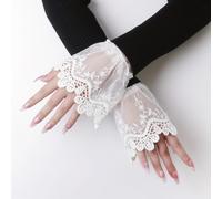 TEMU Suéter de mujer con falsas, flores de crochet hueco, puños fruncidos bordados y muñequeras elásticas.