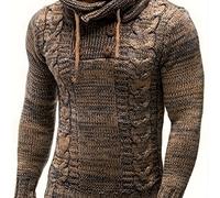 TEMU Suéter de Punto Cable para Hombre - Ajustado, Elasticidad, Cuello Apilable, Larga Casual para Otoño Invierno, Color Sólido, a /Limpieza , Ropa de Invierno, Tejido Texturizado, y Confortable