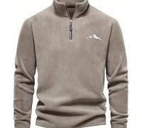 TEMU Suéter de Punto de Cuello con Bordado de Montaña Blanca para Hombre, Diseño de Otoño/Invierno, Larga con Cremallera 4/1, Forro y Diseño Engrosado