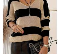 TEMU Suéter Elegante a Rayas para Mujeres de Talla Grande - Cuello , Todo el Año, Solo a , De Casual a Formal, Suéters para Damas, Moda Versátil, Tejido Duradero