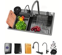 TEMU Sumidero de Cocina, 68*45cm/80*45cm Fregadero Empotrado con Lavavajillas y Accesorios Incluidos, Cubeta Única de Acero Inoxidable Tipo para Hogar