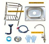 TEMU Sumidero de Cocina de Acero Inoxidable con Grifo y Soporte - Diseño Contemporáneo Rectangular, Lavabo Portátil para Hogar, Garaje, Fiestas al , con Drenaje Incorporado