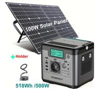 TEMU SWAREY Power Station Bank 518Wh con panel solar plegable de 100W, batería de litio de 500W (pico 1000 W), de energía solar con 230V AC, USB-C PD 65W