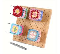 TEMU Tabla de Bloqueo para Crochet de 7.7 pulgadas con 8 Agujas/Alfileres, Tabla de Rejilla de Bambú para Proyectos de Crochet, Accesorios de Madera para Tejer y Crochet, Regalo para al Crochet