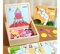 TEMU Tablero de dibujo magnético para niños, rompecabezas tangram reversible, bloques de construcción geométricos educativos intercambiables en madera
