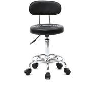 TEMU Taburete de oficina Bonnlo | Rodante, giro de 360°, altura ajustable, material de PVC, forma redonda, respaldo negro para estudio de uñas, , spas y oficinas