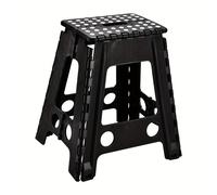 TEMU Taburete plegable de 18 pulgadas de plástico resistente - Taburete plegable con asa portátil, taburete plegable de plástico compacto para baño, dormitorio, cocina - Negro/