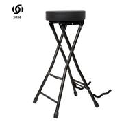 TEMU Taburete plegable de hierro negro con soporte para guitarra | Taburete de actuación portátil para escenario de banda, soporte para batería