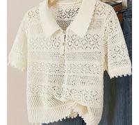 TEMU Talla Grande, Blusa de Crochet de Manga Corta con Cuello Estilo Francés para Mujeres
