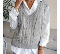 TEMU Talla grande, chaleco suéter elegante de con cuello en V para mujer, estilo europeo y americano Mianmian