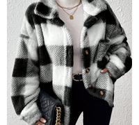 TEMU Talla Grande - Chaqueta de Manos Largas a Cuadros para Mujer de Talla Grande, Ropa de Abrigo Casual para Otoño e Invierno, y Elegante.