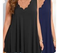 TEMU Talla Grande - Dos Chalecos de Color Sólido con un Cuello de Pétalo Grande de la Colección Little Husband