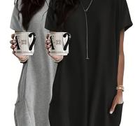 TEMU Talla Grande - Talla Grande - 2 piezas Top Casual para Mujer - Manga Corta, Corte Holgado, Camiseta Oversize con Bolsillos - Color Sólido - Y - Colección y Verano