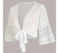 TEMU Talla Grande - Talla Grande - Cárdigan Corto Transparente Desarrollado Top Crochet Encaje Malla Acampanada Cárdigan con Nudo de Abierto por