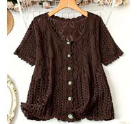 TEMU Talla Grande - Talla Grande - Cárdigan de Manga Corta para Mujer de Talla Grande, Ropa de Abrigo Casual, Color Sólido Elegante para Damas Maduras en Estilo Europeo y Americano