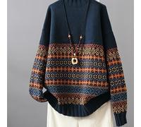 TEMU Talla Grande - Talla Grande - Suéter Casual de Mujer de Larga Gruesa con Diseños Geométricos de Bloques de Color