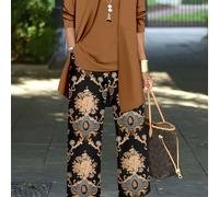 TEMU Talla Grande - Un conjunto de que una capa exterior de color sólido de talla grande, elegante y con estilo, un top y pantalones con estampado de cachemira.