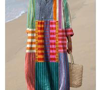 TEMU Talla Grande - Vestido Casual de Talla Grande con Patrones Geométricos Vintage, con Elegantes Pliegues y un Diseño Cruzado con Cuello en V