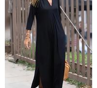 TEMU Talla Grande - Vestido Sencillo Versátil de Talla Grande para Mujer con Cuello en V y Abertura en - J1174