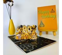TEMU Tarjeta de felicitación de 80º , 1 pieza, tarjeta 3D con sobre, exquisito regalo de 80º , tarjeta de felicitación de 80º