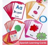 TEMU Tarjetas Educativas en Español para Principiantes - 40 Tarjetas Cara con Alfabeto, Números, Colores y Formas | Juguetes Bilingües para Aprendizaje Preescolar y Educación en el Hogar para Niños