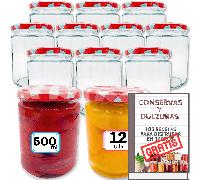 TEMU Tarros de Cristal de 500 ml con Tapas de Metal + Ebook 102 Recetas de Conservas - Frascos Herméticos de Medio Kilo con de para Alimentos - Botes Estancos con Etiquetas Incluidas
