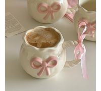 TEMU Taza de Café de Cerámica Elegante Pintada a Mano con Diseño de Lazo en Relieve 3D y Cinta - Aislada, Reutilizable para Todas las Estaciones - Idea de Regalo Perfecta