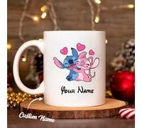 TEMU Taza de cerámica de 11oz de Disney Stitch y Angelica | personalizable, ideal para leche, café, batidos, y bebidas, para , Navidad, camping y