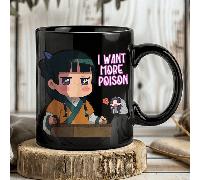 TEMU Taza de cerámica en anime " más " - Negra con texto rosa, diseño de personajes , aislada y reutilizable, solo lavable a , para fans de anime y amantes del café, taza de anime.