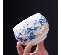 TEMU Taza de té de cerámica pintada a | Gran capacidad, coleccionable, estilo chino, taza del maestro, del té, cerámica blanca, ideal para y