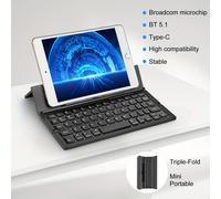 TEMU Teclado Plegable Battop | Teclado Inalámbrico Portátil con Soporte, Tipo-C, Triplamente Plegable de Bolsillo para Windows, Mac, , iOS (Diseño US) - , Batería Recargable de Polímero, Carga USB